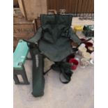 TWO FOLDING CAMPING CHAIRS AND A GARDEN KNEELER