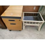 A TWO DRAWER FILING CABINET AND GLASS TOP COFFEE TABLE