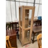 A MODERN LIMED OAK DISPLAY CABINET, 18 X 16 X 66" HIGH