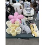 AN ASSORTMENT OF ITEMS TO INCLUDE LIGHTS, A KETTLE AND EXTENSION LEAD ETC