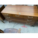 A RETRO TEAK SIDEBOARD OF THREE SHORT AND TWO LONG DRAWERS, ON KICK-OUT LEGS, 42" WIDE