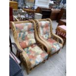 A PAIR OF BAMBOO AND CANE CONSERVATORY CHAIRS