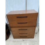 A RETRO TEAK EFFECT CHEST OF FIVE DRAWERS, 30" WIDE