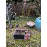 AN ASSORTMENT OF ITEMS TO INCLUDE A CANDLE HOLDER, A PULLEY WHEEL AND A CAR RADIATOR ETC