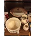 A WASH BOWL, CHAMBER POT, VASE AND JUG IN A FLORAL PATTERN