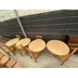 FOUR MODERN 36" DIAMETER PEDESTAL TABLES AND SIX CHAIRS