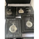 FOUR BOXED WHITE METAL POCKET WATCHES