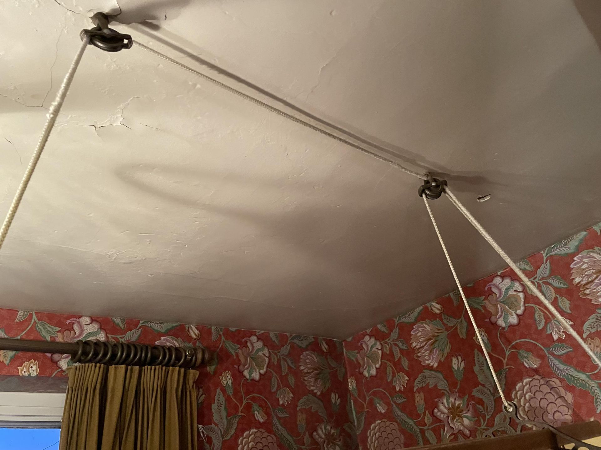 A CEILING SUSPENDED CAST IRON AND PINE CLOTHES AIRER - Image 3 of 3