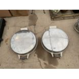 A PAIR OF WHITE AND STAINLESS STEEL ARGER COVERS