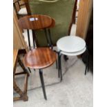 A PAIR OF FREDRICK RESTALL LTD SMALL CHAIRS ON TUBULAR FRAMES AND TWO SIMILAR STOOLS