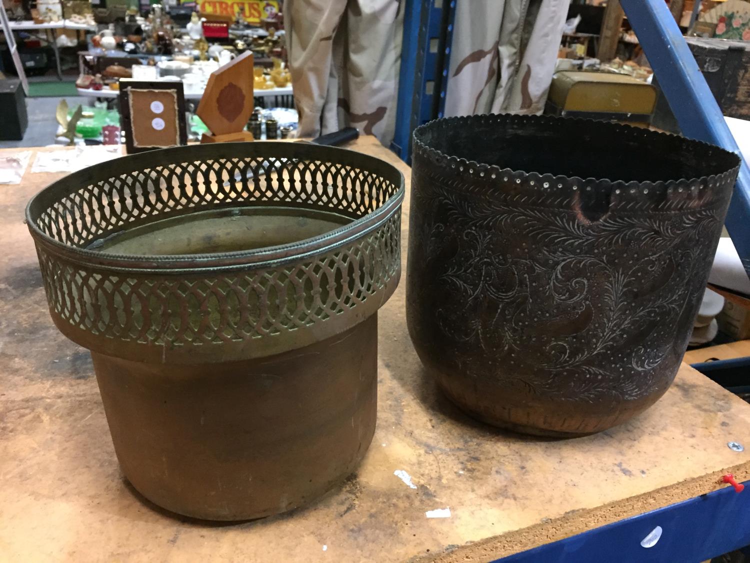 TWO BRASS PLANT POTS