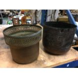 TWO BRASS PLANT POTS