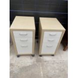 A PAIR OF MODERN FILING CHESTS ON WHEELS, 14.5" WIDE