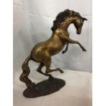 A BRASS REARING HORSE ORNAMENT, HEIGHT 30CM