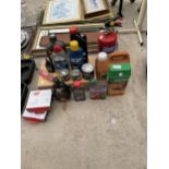 AN ASSORTMENT OF ITEMS TO INCLUDE A FIRE EXTINGUISHER, CAR CARE PRODUCTS AND WOOD TREATMENT ETC
