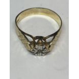 A 9 CARAT GOLD DIAMOND CHIP RING WITH DECORATIVE SHOULDERS SIZE L/M