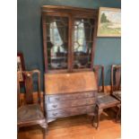 A MAHOGANY GEORGIAN STYLE BUREAU BOOKCASE, W:88CM H:200CM