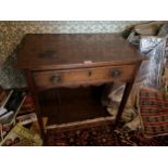 A SMALL 19TH CENTURY OAK SIDE TABLE WITH SINGLE DRAWER W - 74CM