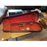 A VICTORIAN PAINTED WOODEN VIOLIN CASE TO TAKE A 63CM LONG VIOLIN