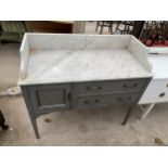 A PAINTED WASHSTAND WITH MARBLE TOP, WITH GALLERY BACK, 40" WIDE