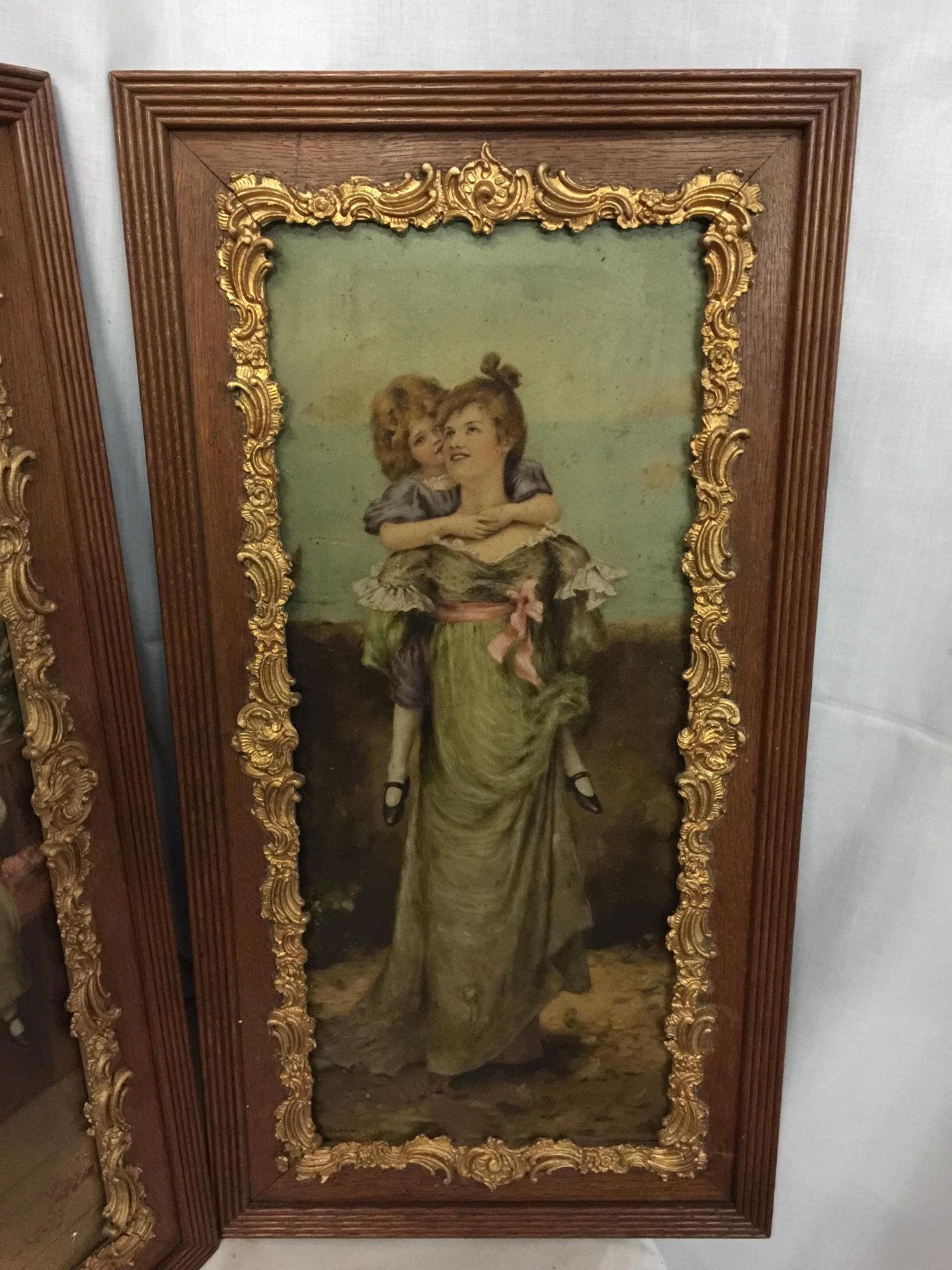 TWO HAND TINTED PRINTS OF VICTORIAN LADIES AND CHILDREN BY MAUDE GOODMAN - EACH IN AN OAK AND - Image 3 of 3