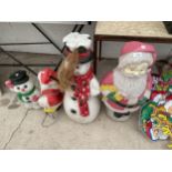 AN ASSORTMENT OF PLASTIC CHRISTMAS DECORATION FIGURES TO INCLUDE SANTA AND SNOWMEN