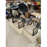 THREE HAIRDRESSING CHAIRS TWO COMPLETE WITH SUTER AVANTE HAIR DRYERS