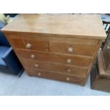 A VICTORIAN PINE CHEST OF TWO SHORT AND THREE LONG DRAWERS, 45.5" WIDE