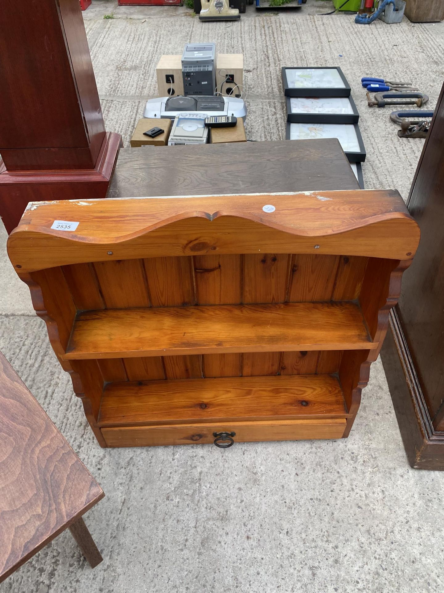 A GRANDMOTHER CLOCK, TWO TABLES, STOOL AND PINE WALL RACK - Image 4 of 6