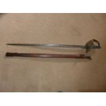 A GEORGE V 1895/1897 PATTERN INFANTRY OFFICERS SWORD, 83CM BLADE DATED 1916 WITH LEATHER SCABBARD