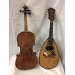 A VINTAGE MANDOLIN TOGETHER WITH VIOLIN CASE (A/F)