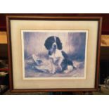 A FRAMED PRINT OF A SPANIEL DOG