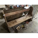 A VINTAGE PITCH PINE CHURCH PEW WITH OPEN BACK (L:56 INCHES)