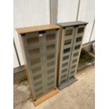 TWO TALL STORAGE CUPBOARDS WITH FROSTED GLASS DOORS, 21" WIDE