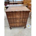 A 20TH CENTURY TEAK ASIAN STYLE CHEST OF THREE DRAWERS ON CABRIOLE LEGS, 24" WIDE
