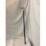 A WALKING CANE WITH A SILVER COLOURED HORSES HEAD TOP