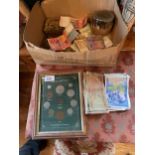 A LARGE COLLECTION OF BANK NOTES AND COINAGE TO INCLUDE NINTY POUNDS OF RUPUBLIC OF IRELAND NOTES,