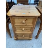 A MODERN PINE THREE DRAWER CHEST, 19" WIDE