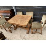 AN EARLY 20TH CENTURY PINEAPPLE LEG DRAW-LEAF DINING TABLE AND FOUR CHAIRS