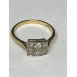 AN 18 CARAT GOLD RING WITH DIAMONDS IN A RECTANGULAR DESIGN SIZE P/Q GROSS WEIGHT
