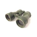 A PAIR OF GREEN PAINTED BINO PRISM MILITARY BINOCULARS