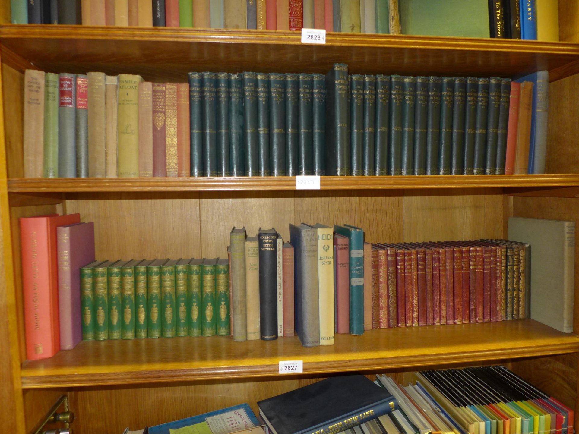 EIGHTY EIGHT BOOKS TO INCLUDE SIR WALTER SCOTT WAVERLEY NOVELS, POETRY, KNIGHTS, CABINET