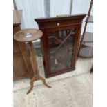 A 19TH CENTURY STYLE ASTRAGAL GLAZED CORNER CUPBOARD AND JARDINIER STAND