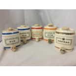 FIVE WADE CERAMIC BARRELS TO INCLUDE GIN, RUM, SCOTCH AND COGNAC 12CM HIGH