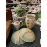 A BOXED FLEUR TEAPOT, GERMAN SCHEURICH VASE, SMALL POOLE TEAPOT, ETC