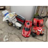 CHILDREN'S TOYS - A QUAD, RACING CAR, MOTORCYCLE AND WORKSHOP