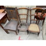 A PAIR OF VICTORIAN BEDROOM CHAIRS AND AN ART NOUVEAU SINGLE DINING CHAIR