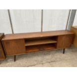 A RETRO TEAK AVALON SIDE CABINET WITH TWO SLIDING DOORS, 64" WIDE