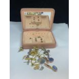 A JEWELLERY BOX CONTAINING EARRINGS, CUFFLINKS ETC