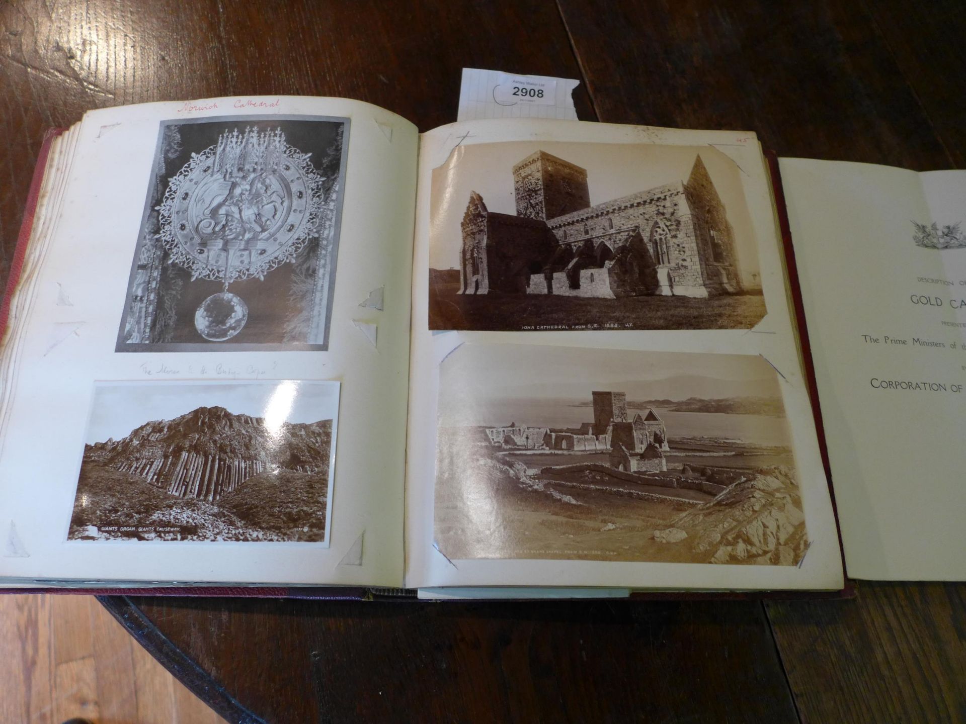 AN OLD PHOTO ALBUM WITH PHOTOS OF CATHEDRALS, HOUSES AND CASTLES ETC - Image 2 of 4